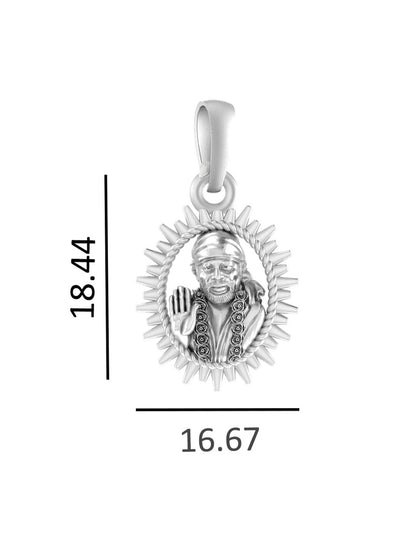 AKSHAT SAPPHIRE Sterling Silver (Silver with 92.5% purity) God Shree Sai Baba chain Pendant (Pendant with Figaro Chain-22 inches) for Men & Women Pure Sterling Silver Lord Sai Baba chain Locket For Good Wealth & Health