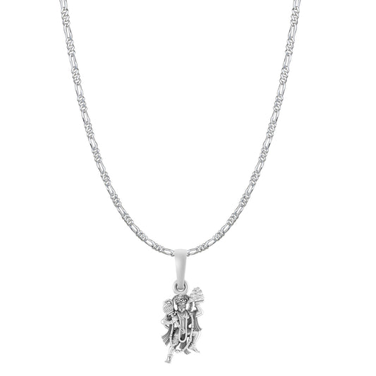 God Hanuman Chain Pendant (Pendant with Figaro Chain- 22 inches) for Men & Women Pure Silver Lord bajrang bali Chain Locket for Good Health & Wealth