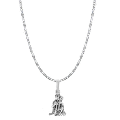 God Hanuman Chain Pendant (Pendant with Figaro Chain- 22 inches) for Men & Women Pure Silver Lord bajrang bali Chain Locket for Good Health & Wealth