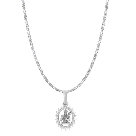 God Hanuman Chain Pendant (Pendant with Figaro Chain- 22 inches) for Men & Women Pure Silver Lord bajrang bali Chain Locket for Good Health & Wealth