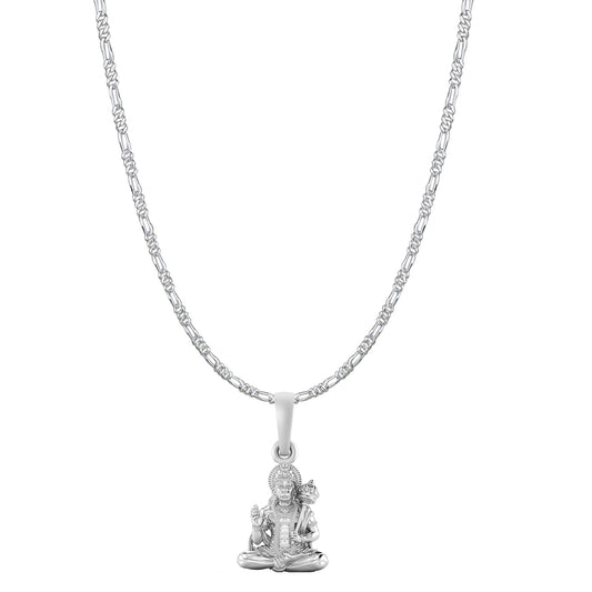 God Hanuman Chain Pendant (Pendant with Figaro Chain- 22 inches) for Men & Women Pure Silver Lord bajrang bali Chain Locket for Good Health & Wealth