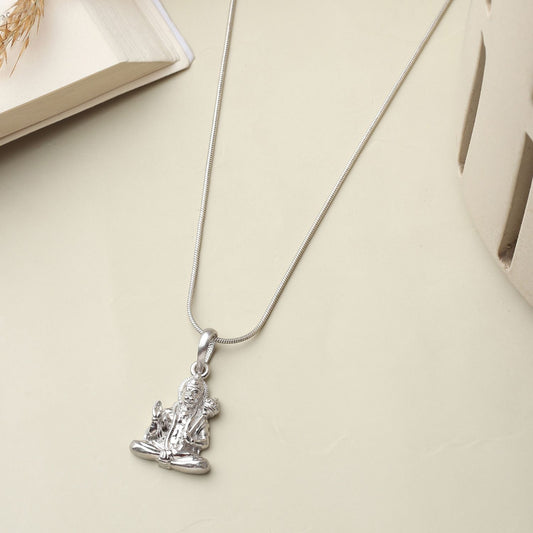 God Hanuman Chain Pendant (Pendant with Figaro Chain- 22 inches) for Men & Women Pure Silver Lord bajrang bali Chain Locket for Good Health & Wealth