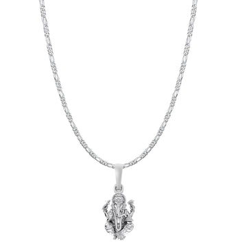 Akshat Sapphire Sterling Silver (92.5% purity) God Ganesha Chain Pendant (Pendant with Figaro Chain-22 inches) for Men & Women Pure Silver Lord Ganapathy Chain Locket for Good Health & Wealth