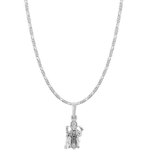 Akshat Sapphire Sterling Silver (92.5% purity) God Ganesha Chain Pendant (Pendant with Figaro Chain-22 inches) for Men & Women Pure Silver Lord Ganapathy Chain Locket for Good Health & Wealth