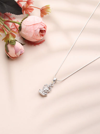 Akshat Sapphire Sterling Silver (92.5% purity) Goddess Laxmi Ji Chain Pendant (Pendant with Figaro Chain-22 inches) for Men & Women Pure Silver Lord Laxmi Ji Chain Locket for Health & Wealth