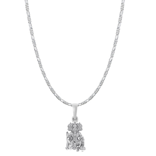 Akshat Sapphire Sterling Silver (92.5% purity) God Panchmukhi Hanuman Chain Pendant (Pendant with Figaro Chain- 22 inches) for Men & Women Pure Silver Lord Panchmukhi Hanuman Chain Locket for Good Health & Wealth
