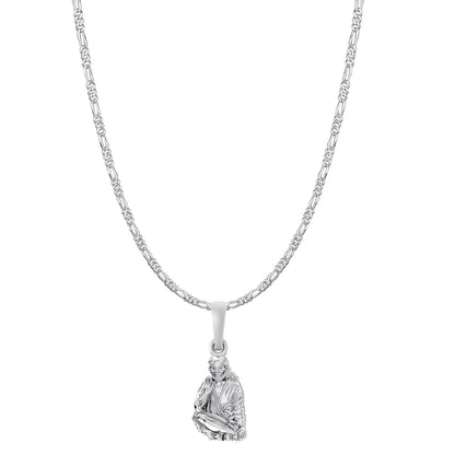 AKSHAT SAPPHIRE Sterling Silver (Silver with 92.5% purity) God Shree Sai Baba chain Pendant (Pendant with Figaro Chain-22 inches) for Men & Women Pure Sterling Silver Lord Sai Baba chain Locket For Good Wealth & Health