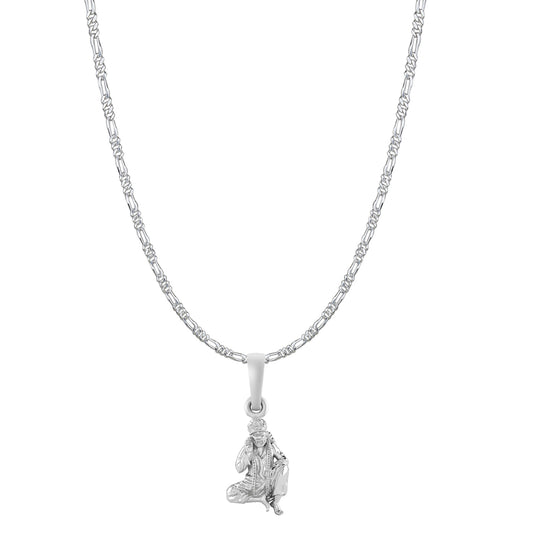 AKSHAT SAPPHIRE Sterling Silver (Silver with 92.5% purity) God Shree Sai Baba chain Pendant (Pendant with Figaro Chain-22 inches) for Men & Women Pure Sterling Silver Lord Sai Baba chain Locket For Good Wealth & Health