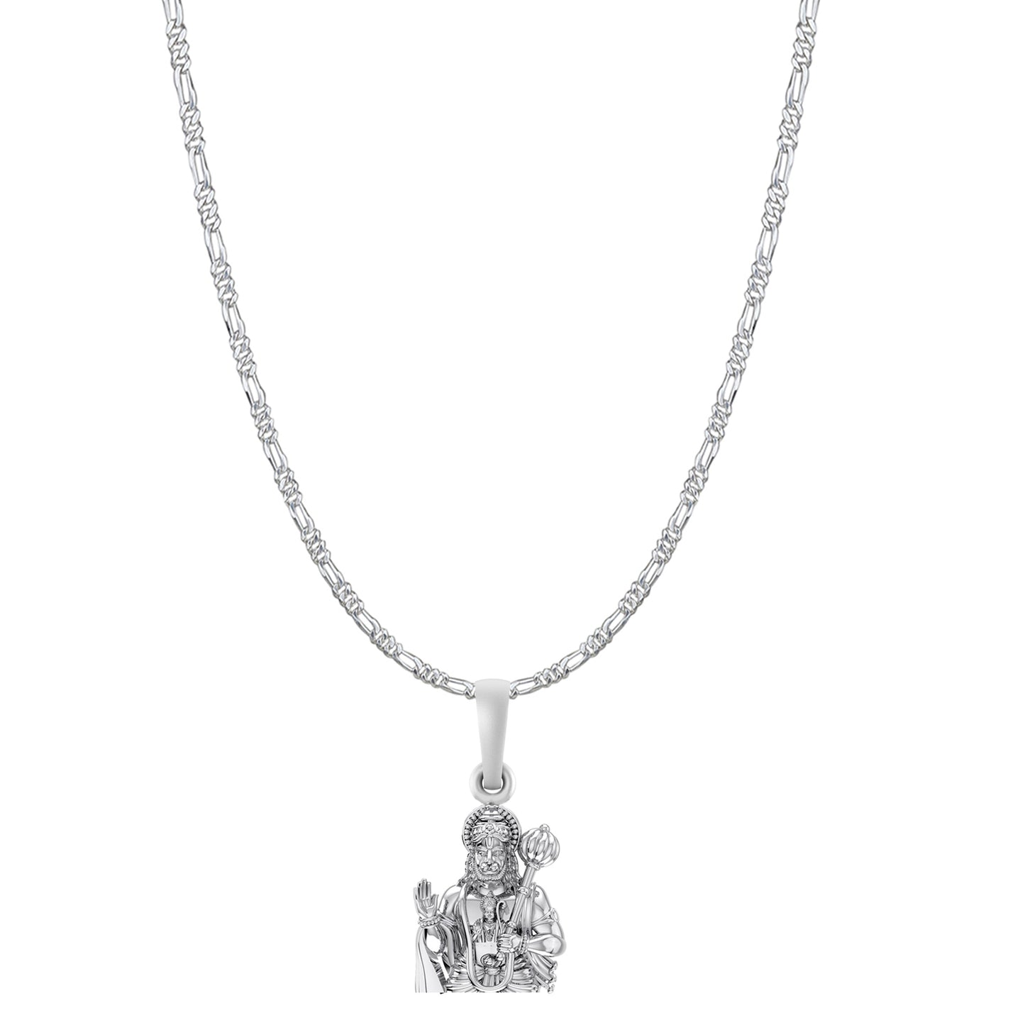 God Hanuman Chain Pendant (Pendant with Figaro Chain- 22 inches) for Men & Women Pure Silver Lord bajrang bali Chain Locket for Good Health & Wealth
