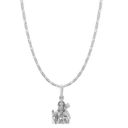 God Hanuman Chain Pendant (Pendant with Figaro Chain- 22 inches) for Men & Women Pure Silver Lord bajrang bali Chain Locket for Good Health & Wealth