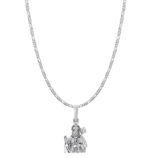 God Hanuman Chain Pendant (Pendant with Figaro Chain- 22 inches) for Men & Women Pure Silver Lord bajrang bali Chain Locket for Good Health & Wealth
