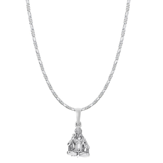 God Hanuman Chain Pendant (Pendant with Figaro Chain- 22 inches) for Men & Women Pure Silver Lord bajrang bali Chain Locket for Good Health & Wealth