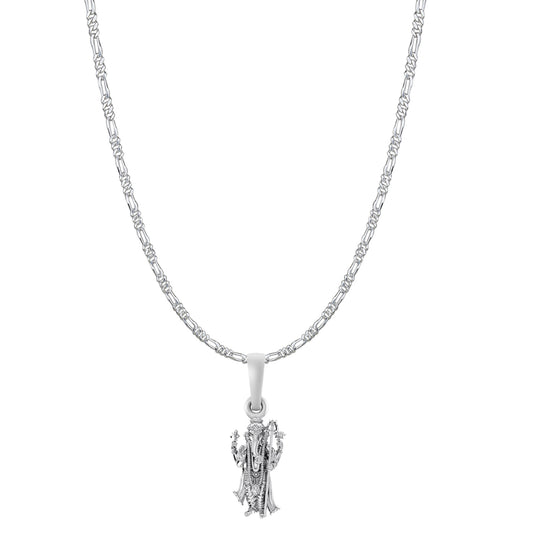 Akshat Sapphire Sterling Silver (92.5% purity) God Ganesha Chain Pendant (Pendant with Figaro Chain-22 inches) for Men & Women Pure Silver Lord Ganapathy Chain Locket for Good Health & Wealth