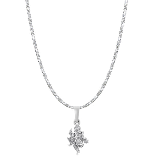 Akshat Sapphire Sterling Silver (92.5% purity) God Ganesha Chain Pendant (Pendant with Figaro Chain-22 inches) for Men & Women Pure Silver Lord Ganapathy Chain Locket for Good Health & Wealth