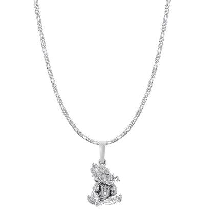 Akshat Sapphire Sterling Silver (92.5% purity) God Ganesha Chain Pendant (Pendant with Figaro Chain-22 inches) for Men & Women Pure Silver Lord Ganapathy Chain Locket for Good Health & Wealth