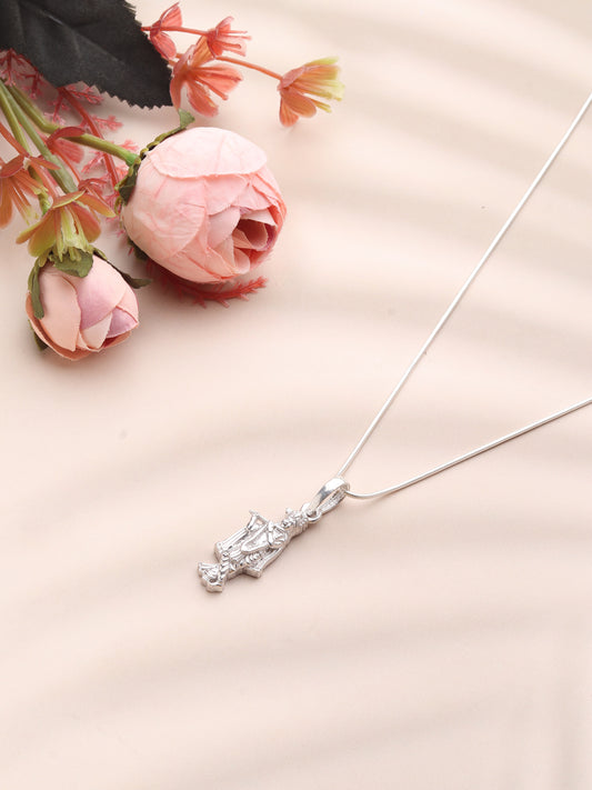 Akshat Sapphire Sterling Silver (92.5% purity) God Krishna Chain Pendant (Pendant with Figaro Chain-22 inches) for Men & Women Pure Silver Lord Krishna Chain Locket for Good Health & Wealth