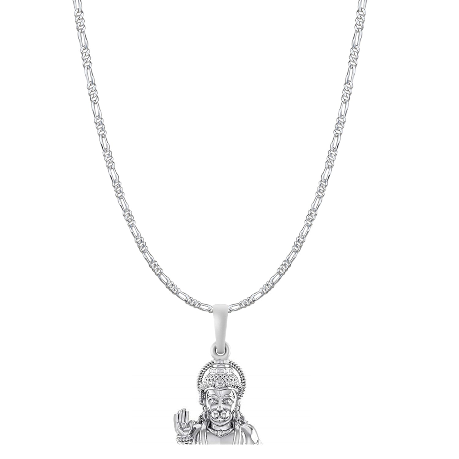 God Hanuman Chain Pendant (Pendant with Figaro Chain- 22 inches) for Men & Women Pure Silver Lord bajrang bali Chain Locket for Good Health & Wealth