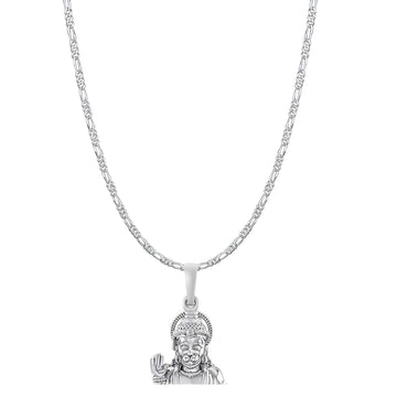 God Hanuman Chain Pendant (Pendant with Figaro Chain- 22 inches) for Men & Women Pure Silver Lord bajrang bali Chain Locket for Good Health & Wealth