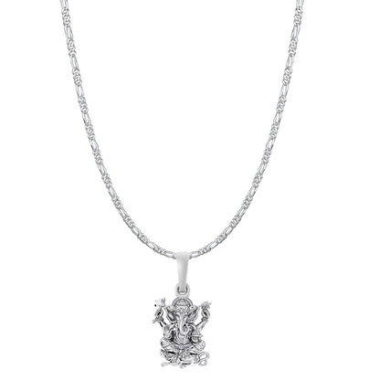 Akshat Sapphire Sterling Silver (92.5% purity) God Ganesha Chain Pendant (Pendant with Figaro Chain-22 inches) for Men & Women Pure Silver Lord Ganapathy Chain Locket for Good Health & Wealth