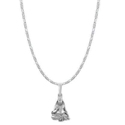 Akshat Sapphire Sterling Silver (92.5% purity) Spiritual Raghavendra Swamy (Pendant with Figaro Chain-22 inches) for Men & Women Pure Silver religious Raghvendra Swami chain Locket for Good Health & Wealth