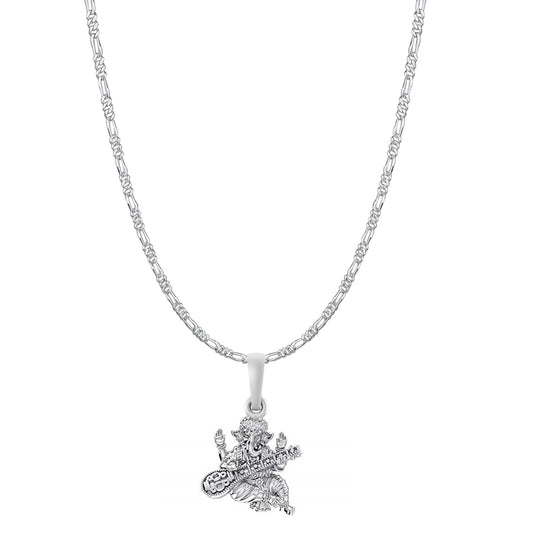 Akshat Sapphire Sterling Silver (92.5% purity) God Ganesha Chain Pendant (Pendant with Figaro Chain-22 inches) for Men & Women Pure Silver Lord Ganapathy Chain Locket for Good Health & Wealth