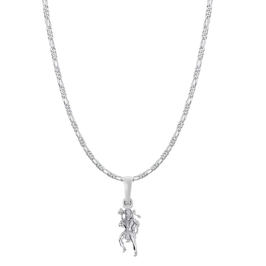 God Hanuman Chain Pendant (Pendant with Figaro Chain- 22 inches) for Men & Women Pure Silver Lord bajrang bali Chain Locket for Good Health & Wealth