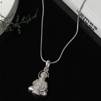 God Hanuman Chain Pendant (Pendant with Figaro Chain- 22 inches) for Men & Women Pure Silver Lord bajrang bali Chain Locket for Good Health & Wealth