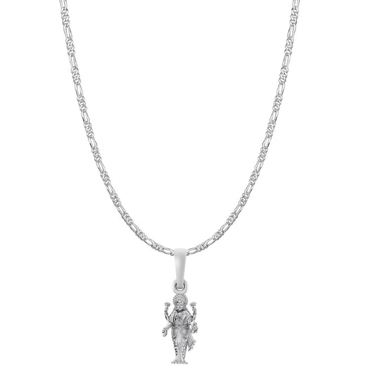 Akshat Sapphire Sterling Silver (92.5% purity) Goddess Laxmi Ji Chain Pendant (Pendant with Figaro Chain-22 inches) for Men & Women Pure Silver Lord Laxmi Ji Chain Locket for Health & Wealth
