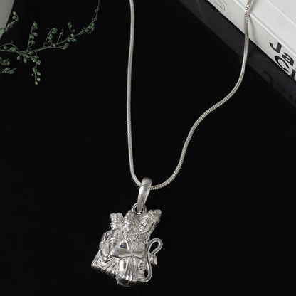 God Hanuman Chain Pendant (Pendant with Figaro Chain- 22 inches) for Men & Women Pure Silver Lord bajrang bali Chain Locket for Good Health & Wealth