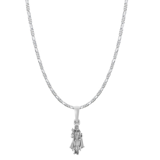 Akshat Sapphire Sterling Silver (92.5% purity) God Kartikeya Chain Pendant (Pendant with Figaro Chain-22 inches) for Men & Women Pure Silver Lord Kartikeya Chain Locket for Good Health & Wealth