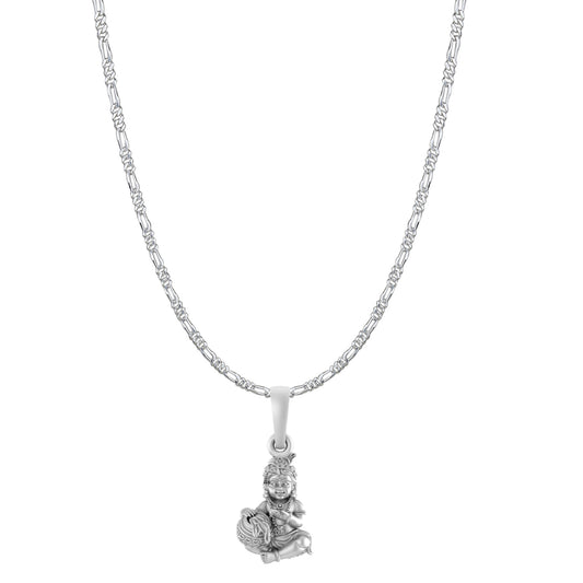 Akshat Sapphire Sterling Silver (92.5% purity) God Kanha Laddu Gopal Chain with Pendant  (Pendant with Figaro Chain-22 inches) for Men & Women Bhagwan Thakur ji Bal Krihna Kanhaiya Chain Locket for Good Health & Wealth