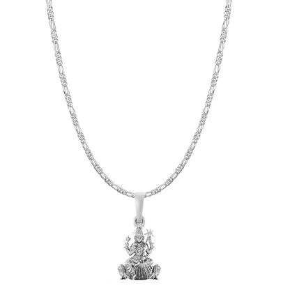 Goddess Maa Kamakshii Chain Pendant (Pendant with Figaro Chain-22 inches) for Men & Women Pure Silver Lord Ma Kanchi Kamakshi Devi Chain Locket Kanchipuram for Good Health & Wealth
