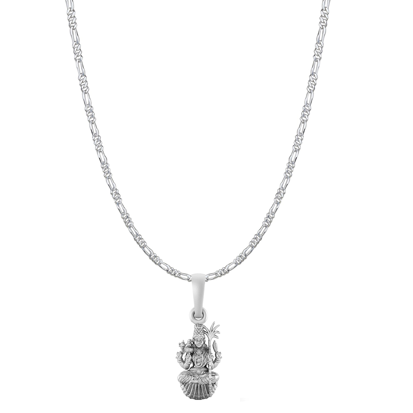 Goddess Maa Lalitha Parameswari Chain Pendant (Pendant with Figaro Chain-22 inches) for Men & Women Pure Silver Lord Ma Lalita Sahasranamam Tripura Sundari chain Locket for Good Health & Wealth