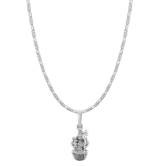 Goddess Maa Lalitha Parameswari Chain Pendant (Pendant with Figaro Chain-22 inches) for Men & Women Pure Silver Lord Ma Lalita Sahasranamam Tripura Sundari chain Locket for Good Health & Wealth