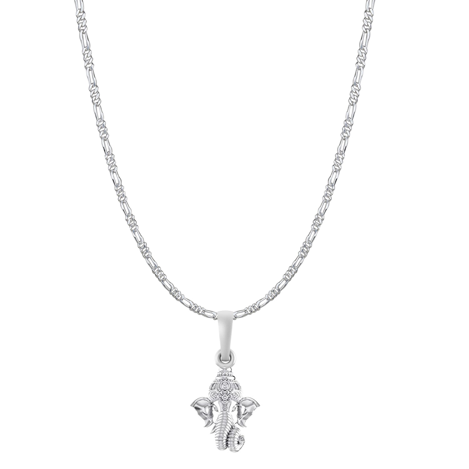 Akshat Sapphire Sterling Silver (92.5% purity) God Ganesha Chain Pendant (Pendant with Figaro Chain-22 inches) for Men & Women Pure Silver Lord Ganapathy Chain Locket for Good Health & Wealth
