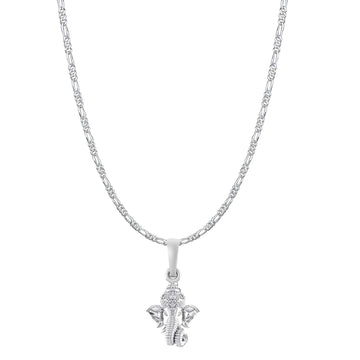 Akshat Sapphire Sterling Silver (92.5% purity) God Ganesha Chain Pendant (Pendant with Figaro Chain-22 inches) for Men & Women Pure Silver Lord Ganapathy Chain Locket for Good Health & Wealth