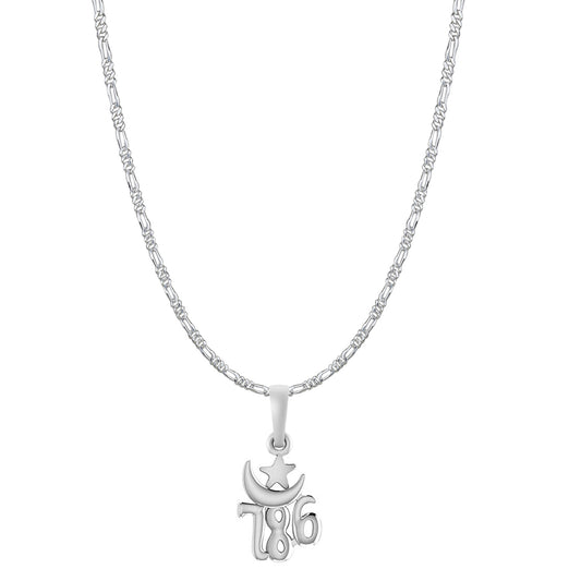 Religious and lucky 786 Chain Pendant (Pendant with Figaro Chain-22 inches) for Men and women Pure Silver Muslim spiritual 786 Chain Locket for Good Luck, Health & Wealth