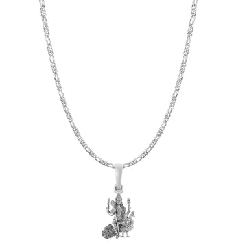 Akshat Sapphire Sterling Silver (92.5% purity) God Kartikeya Chain Pendant (Pendant with Figaro Chain-22 inches) for Men & Women Pure Silver Lord Kartikeya Chain Locket for Good Health & Wealth