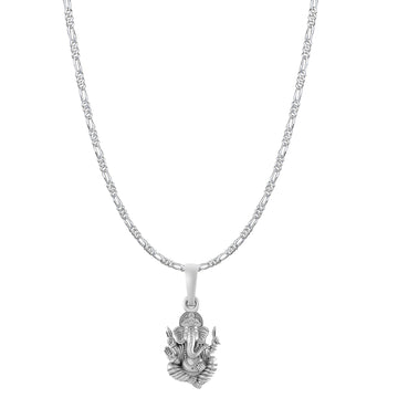 Akshat Sapphire Sterling Silver (92.5% purity) God Ganesha Chain Pendant (Pendant with Figaro Chain-22 inches) for Men & Women Pure Silver Lord Ganapathy Chain Locket for Good Health & Wealth