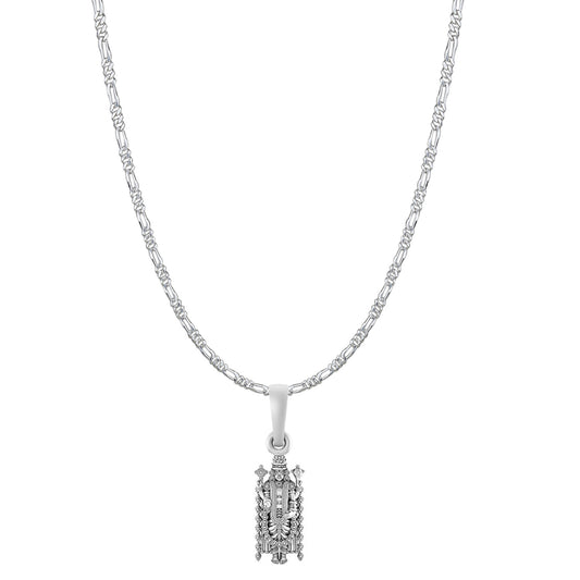 Akshat Sapphire Sterling Silver (92.5% purity) God Tirupati Bala Ji Chain Pendant (Pendant with Figaro Chain-22 inches) for Men & Women Pure Silver Lord Bala Ji Chain Locket for Good Health & Wealth