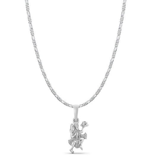 God Hanuman Chain Pendant (Pendant with Figaro Chain- 22 inches) for Men & Women Pure Silver Lord bajrang bali Chain Locket for Good Health & Wealth