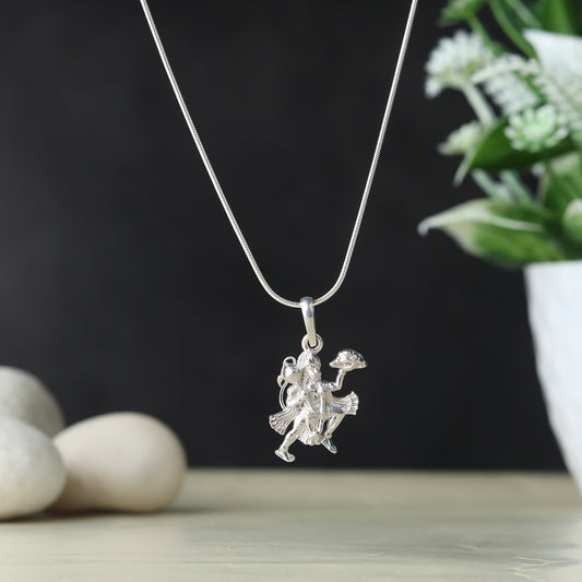 God Hanuman Chain Pendant (Pendant with Figaro Chain- 22 inches) for Men & Women Pure Silver Lord bajrang bali Chain Locket for Good Health & Wealth