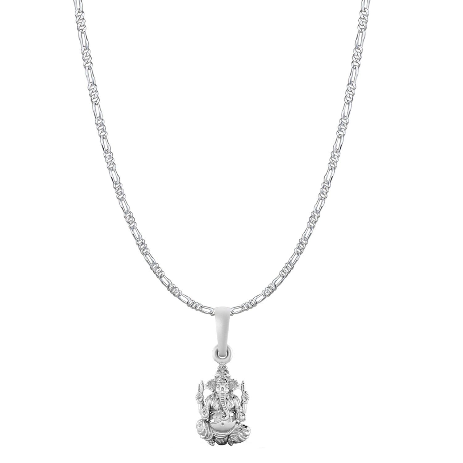 Akshat Sapphire Sterling Silver (92.5% purity) God Ganesha Chain Pendant (Pendant with Figaro Chain-22 inches) for Men & Women Pure Silver Lord Ganapathy Chain Locket for Good Health & Wealth