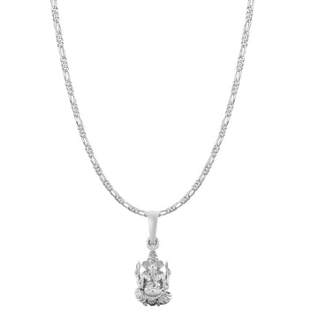 Akshat Sapphire Sterling Silver (92.5% purity) God Ganesha Chain Pendant (Pendant with Figaro Chain-22 inches) for Men & Women Pure Silver Lord Ganapathy Chain Locket for Good Health & Wealth