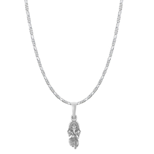 Akshat Sapphire Sterling Silver (92.5% purity) God Ganesha Chain Pendant (Pendant with Figaro Chain-22 inches) for Men & Women Pure Silver Lord Ganapathy Chain Locket for Good Health & Wealth
