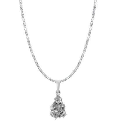 Akshat Sapphire Sterling Silver (92.5% purity) God Kuber Chain Pendant (Pendant with Figaro Chain-22 inches) for Men & Women Pure Silver Lord Kubera Chain Locket for Good Health & Wealth