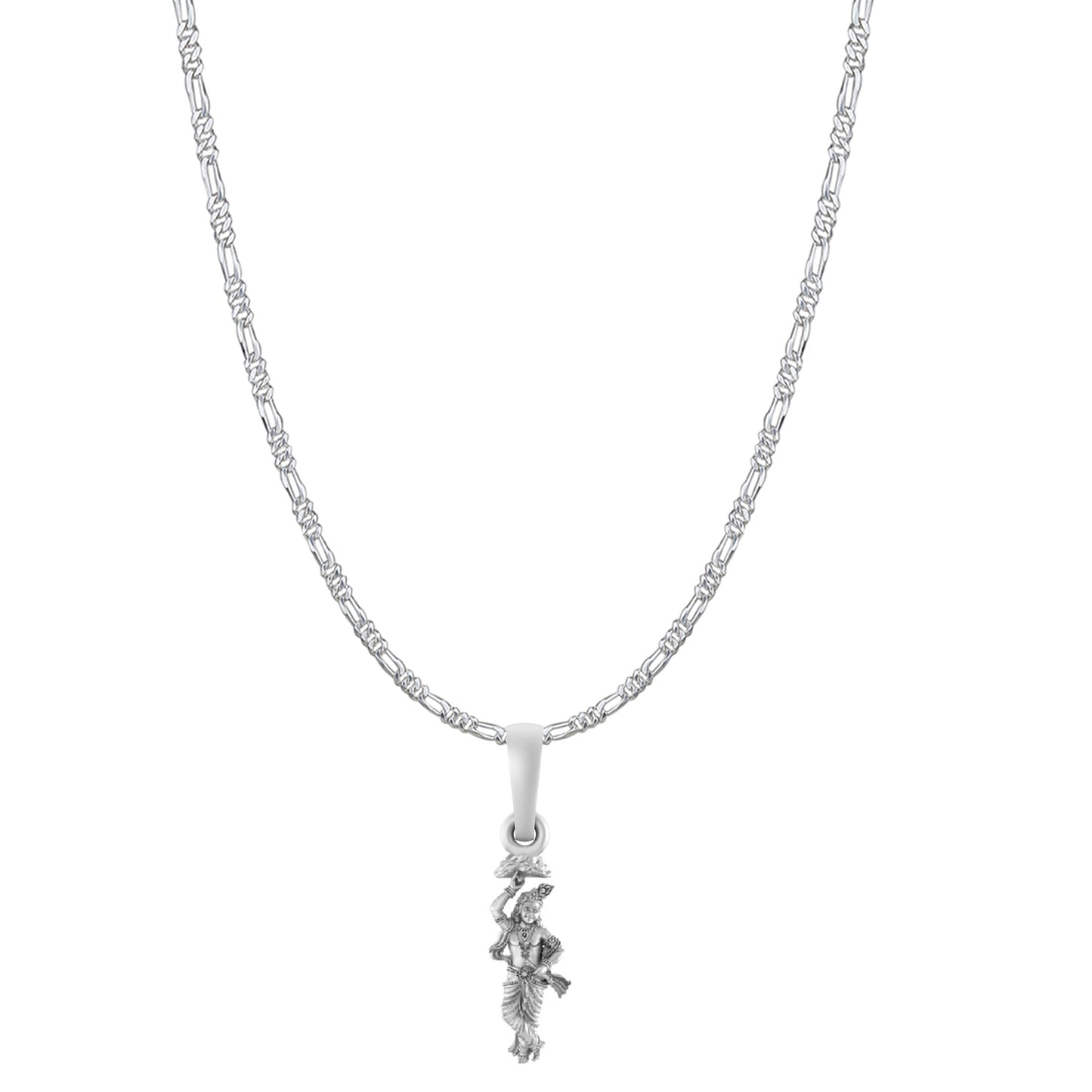 Akshat Sapphire Sterling Silver (92.5% purity) God Krishna Chain Pendant (Pendant with Figaro Chain-22 inches) for Men & Women Pure Silver Lord Krishna Chain Locket for Good Health & Wealth