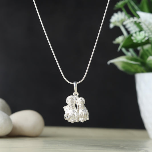 Akshat Sapphire Sterling Silver (92.5% purity) God Ram Sita ji Chain Pendant (Pendant with Figaro Chain-22 inches) for Men & Women Pure Silver Lord Ram Sita Chain Locket for Good Health & Wealth