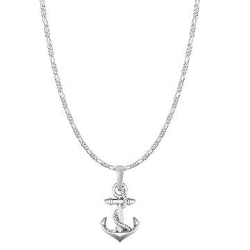 Akshat Sapphire Sterling Silver (92.5% purity) Ship Anchor Chain Pendant (Pendant with Figaro Chain-22 inches) for Men & Women Pure Silver Stylish and fashionable ship anchor chain Locket for Good Health & Wealth