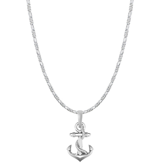 Akshat Sapphire Sterling Silver (92.5% purity) Ship Anchor Chain Pendant (Pendant with Figaro Chain-22 inches) for Men & Women Pure Silver Stylish and fashionable ship anchor chain Locket for Good Health & Wealth
